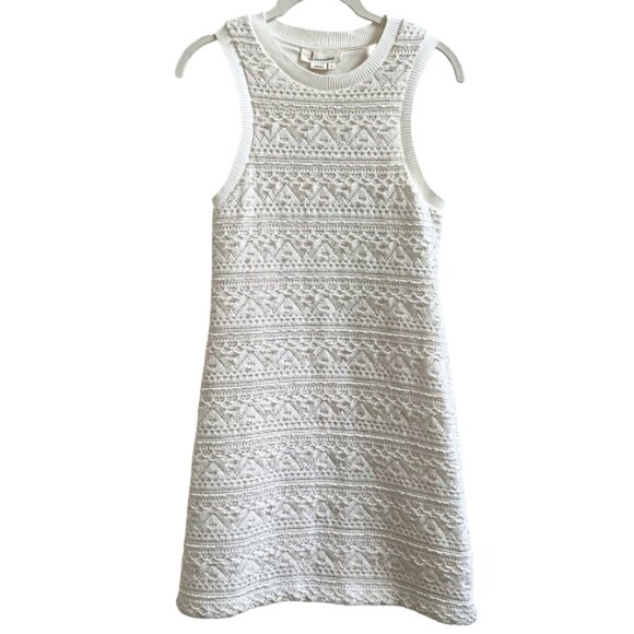 Anthropologie Sleeveless Textured Knit Shift Dress White Ivory Lace Pattern S - Picture 1 of 12